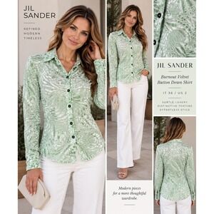 Jil Sander Mint Green Burnout Velvet Button Down Shirt IT 36 US 2 2022